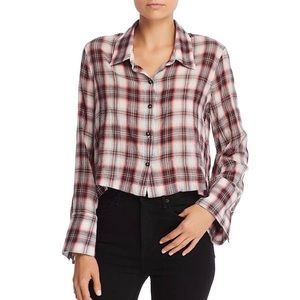 Splendid Plaid Cropped Button Down Top